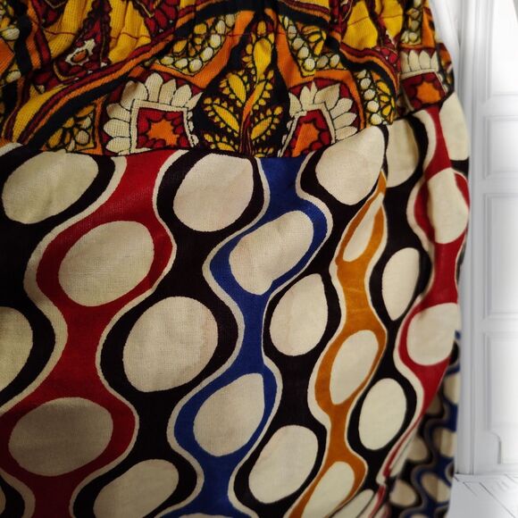 Vintage 70s Psychedelic Skirt Size S Wavy Geometric Print Elastic Waist Knee - Picture 11 of 15